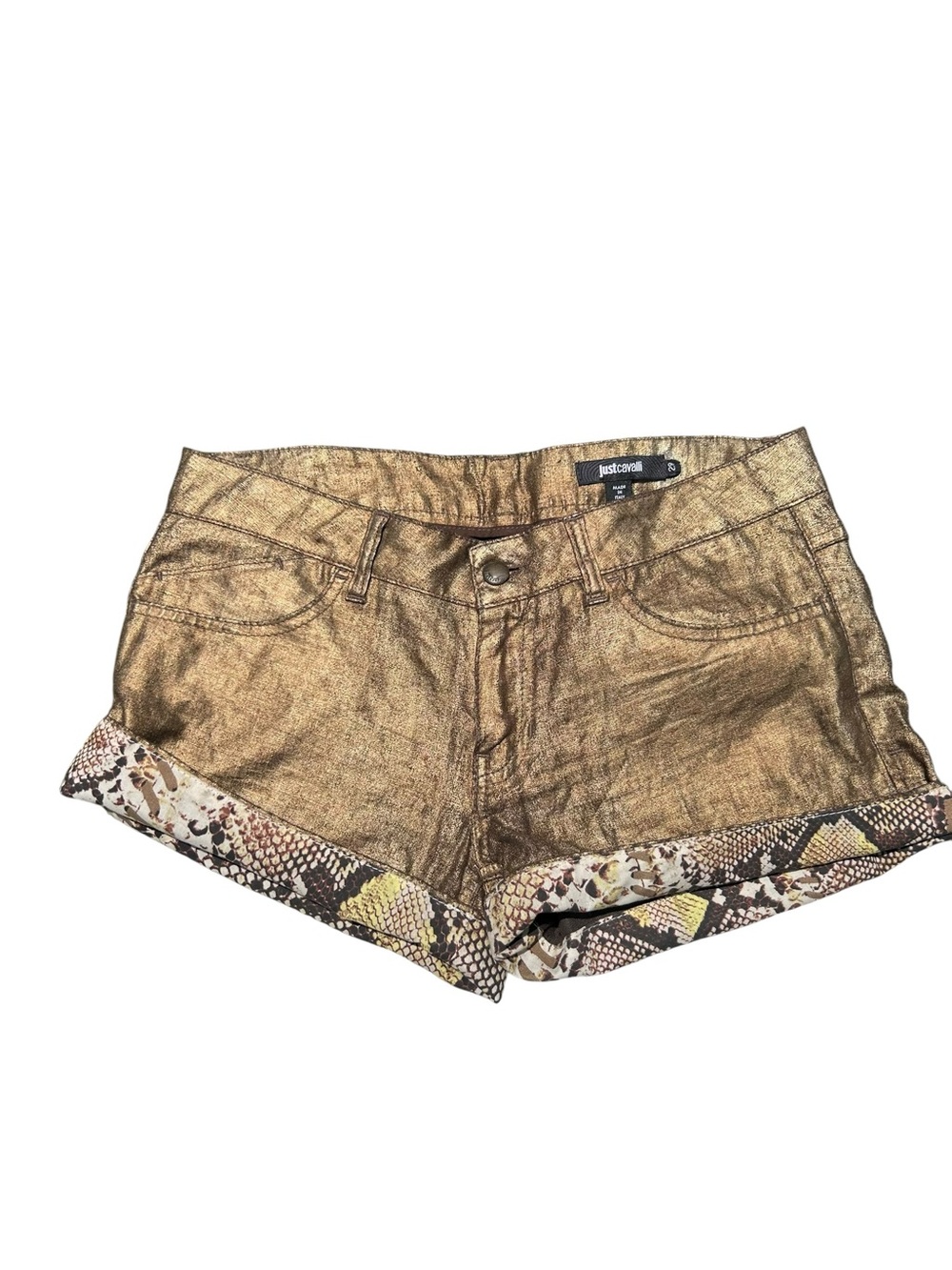 Just Cavalli Metallic Gold Women's  Shorts Size 29 Made In Italy Y2K Designer